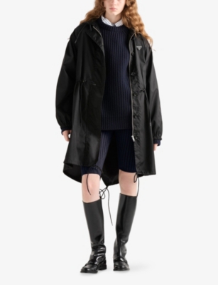 Prada Womens Black Re Nylon Hooded Woven Raincoat In Black