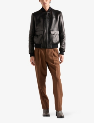Prada Mens Black Patch-pocket Leather Bomber Jacket In Multi