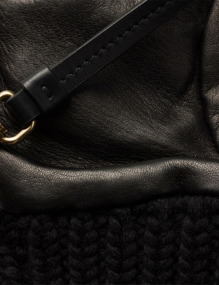 Prada Womens Black Logo-embellished Wool And Leather Mittens In Black
