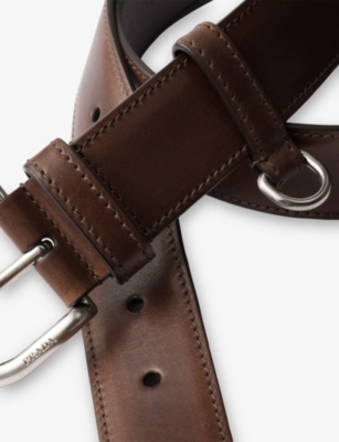 Prada Mens Brown Antiqued Leather Belt In Brown