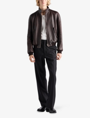 Prada Raglan-sleeve Flap-pocket Bomber Jacket In Brown