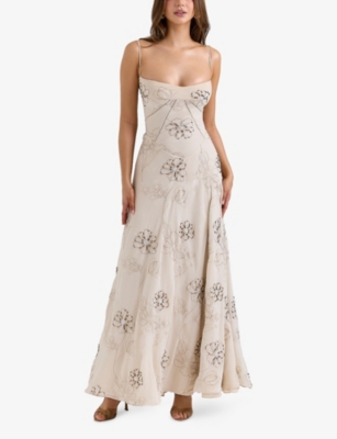 House Of Cb Of Cb Womens Seren Floral-pattern Woven Maxi Dress Vanilla In White
