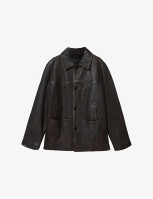 Mens Allsaints Hartwell Side-Pocket Leather Coat