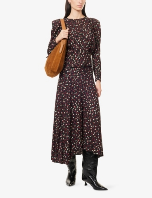 Isabel Marant Womens Black Red Sakura Polka-dot Silk-blend Midi Skirt In Black