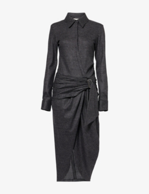Isabel Marant Womens Anthracite Rosalie Stripe Wool-blend Midi Dress In Gray