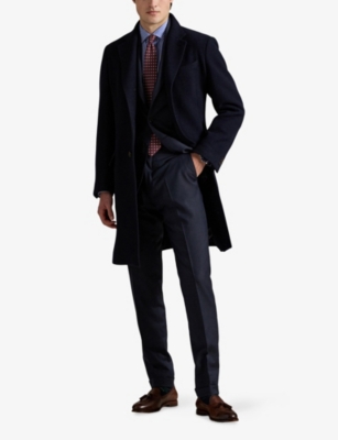 Polo Ralph Lauren Mens Collared Single-breasted Wool-blend Coat Navy In Blue