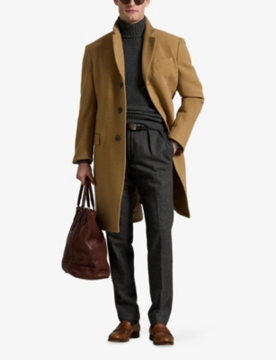 Polo Ralph Lauren Mens Collared Single-breasted Wool-blend Coat Camel Xl In Brown