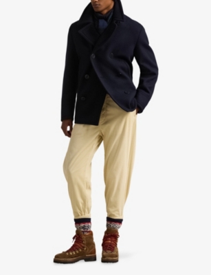 Polo Ralph Lauren Mens Lapel-collar Double-breasted Coat Navy In Blue