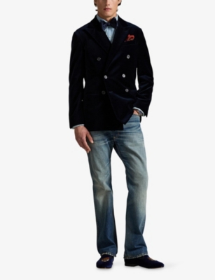 Polo Ralph Lauren Mens Peak-lapel Double-breasted Velvet Blazer Navy In Blue