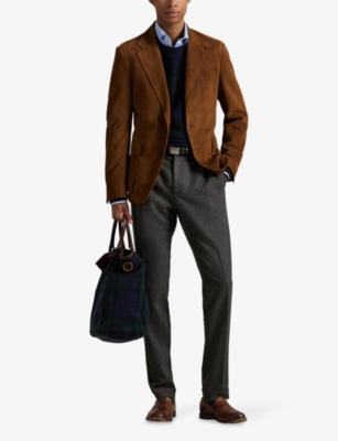 Polo Ralph Lauren Mens Slim-fit Single-breasted Suede Blazer New Pale Russet In Brown