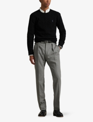 Polo Ralph Lauren Mens Crewneck Cable-knit Wool And Cashmere Jumper Polo Black In Black