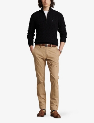 Polo Ralph Lauren Mens Logo Cable-knit Wool And Cashmere Jumper Polo Black Xl In Black