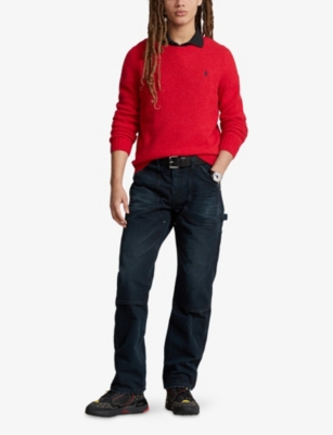 Polo Ralph Lauren Mens Crewneck Logo-embroidered Wool And Alpaca-blend Jumper Rl 2000 Red Xl In Red