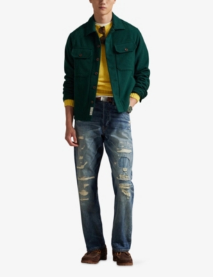 Polo Ralph Lauren Mens Collared Patch-pocket Wool Overshirt Hunt Club Green In Green