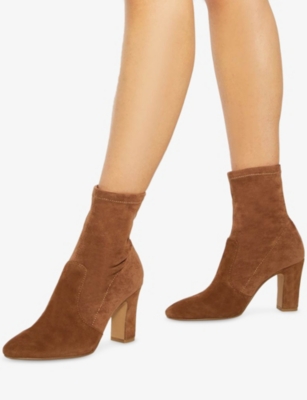 Dune Womens Dark Tan Suede Optilly Heeled Suede Ankle Boots Eur 41 / 8 Uk In Brown