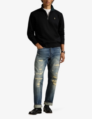 Polo Ralph Lauren Mens Polo Black Logo Half-zip Cotton-blend Sweatshirt In Black