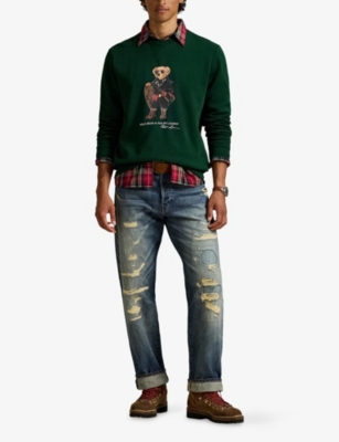 Polo Ralph Lauren Mens Fa25 Moss Holiday Bear Crewneck Bear-print Cotton-blend Sweatshirt In Green