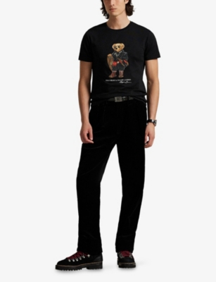 Polo Ralph Lauren Mens Fa25 Black Holiday Bear Bear-print Short-sleeve Cotton T-shirt In Black
