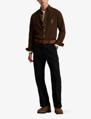 Polo Ralph Lauren Mens Cooper Brown Brushed Bear-embroidered Cotton Shirt In Brown