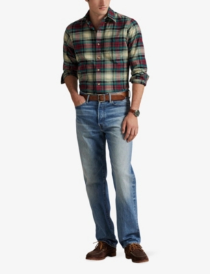 Polo Ralph Lauren Mens 6988 Cream Red Multi Check Brushed Cotton Twill Shirt In Multi