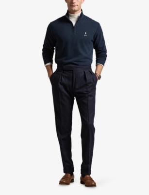 Polo Ralph Lauren Mens Aviator Navy Logo-embroidered Half-zip Cotton Jumper In Blue