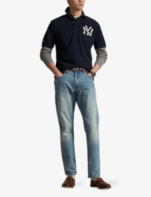 Polo Ralph Lauren Mens Aviator Navy Yankees Logo-embroidered Cotton Polo In Blue