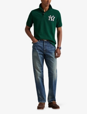 Polo Ralph Lauren Mens Moss Agate Yankees Logo-embroidered Cotton Polo Xl In Green