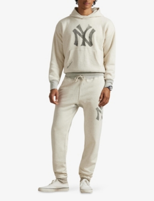 Polo Ralph Lauren Mens Chalk /loft Heather Yankees Logo-print Cotton-jersey Jogging Bottoms Xxl In Neutral