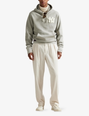 Polo Ralph Lauren Mens Dark Sport Heather Yankees Logo-embroidered Cotton-blend Hoody In Gray