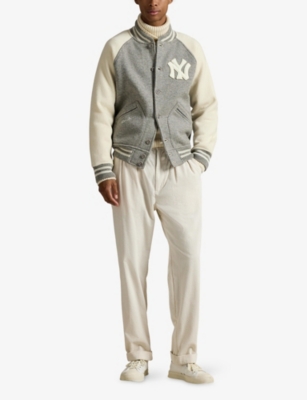 Polo Ralph Lauren Mens Regent/deckwash White Yankees Logo-embroidered Wool Baseball Jacket Xxl In Multi