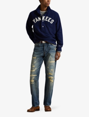 Polo Ralph Lauren Mens Newport Navy Yankees Logo-embroidered Cotton Rugby Shirt In Blue