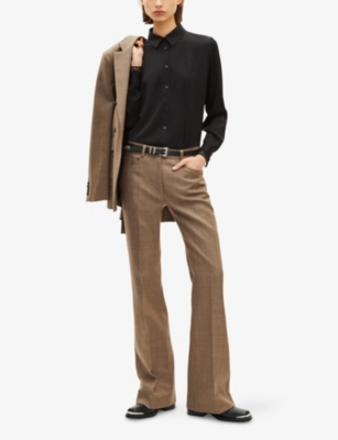 The Kooples Womens Camel Flared Mid-rise Wool Trousers In Brown