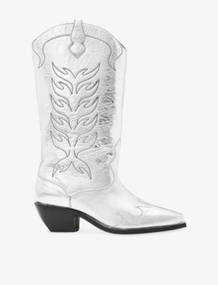Allsaints: Dolly Metallic-Leather Heeled Knee-High Boots