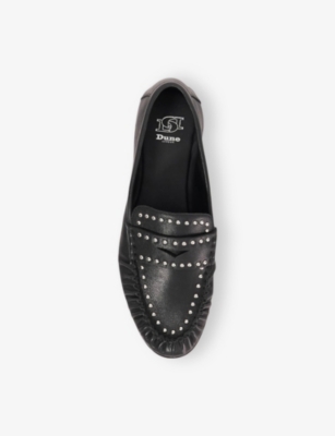 Dune Womens Black Leather Gazillion Studded Leather Loafers Eur 37 / 4 Uk In Black