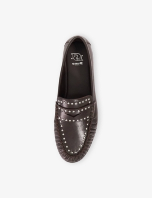 Dune Womens Brown Leather Gazillion Studded Leather Loafers Eur 37 / 4 Uk In Brown