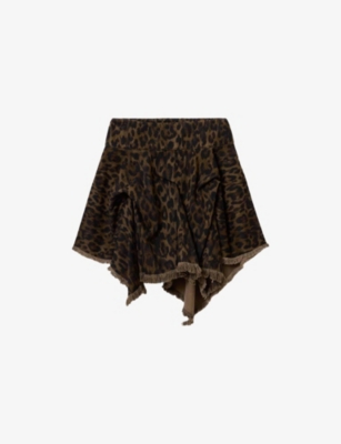 Allsaints: Crissy Leopard-Print Denim Mini Skirt