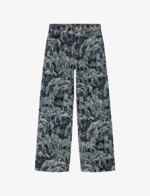 Allsaints: Blake Horse-Print Wide-Leg Mid-Rise Jeans
