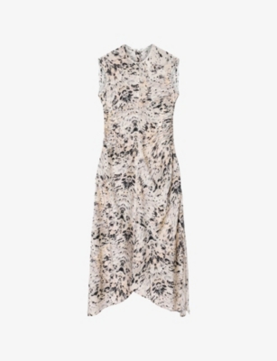 Allsaints: Noor Graphic-Print Asymmetric-Hem Woven Maxi Dress