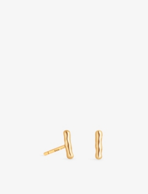 Astrid & Miyu Womens 18ctgoldplatedsilver Molten Bar 18ct Yellow-gold Plated Sterling-silver Stud Earrings In Gold