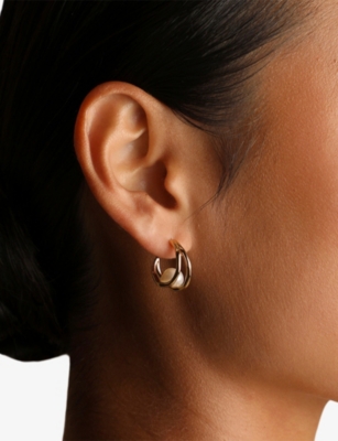 Astrid & Miyu Womens 18ctgoldplatedsilver Molten Illusion 18ct Yellow-gold Plated Sterling-silver And Pearl Hoop E In Burgundy