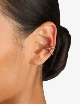 Astrid & Miyu Womens Rhodiumplatedsilver Molten Illusion Rhodium Plated Sterling-silver Ear Cuff In Metallic