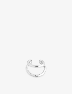 Astrid & Miyu Womens Rhodiumplatedsilver Molten Illusion Rhodium Plated Sterling-silver Ear Cuff In Metallic