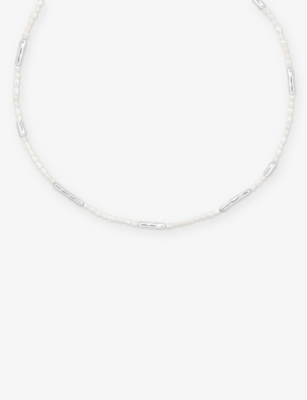 Astrid & Miyu Womens Rhodiumplatedsilver Pearl Molten Rhodium Plated Sterling-silver And Pearl Necklac In Metallic