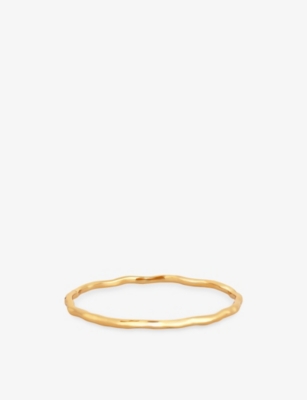 Astrid & Miyu Womens 18ctgoldplatedsilver Pearl Molten 18ct Yellow-gold Plated Sterling-silver Bangl In Gold