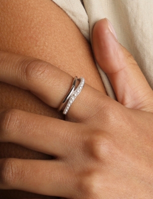 Astrid & Miyu Womens 18ctgoldplatedsilver Molten Illusion Rhodium Plated Sterling-silver And Pearl Ring In Gold