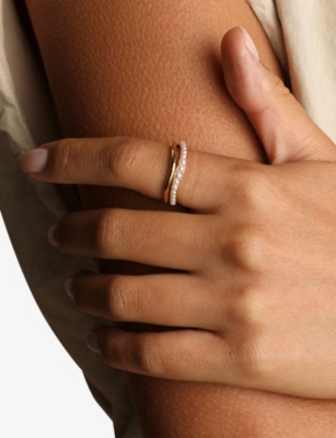 Astrid & Miyu Womens Rhodiumplatedsilver Molten Illusion 18ct Yellow-gold Plated Sterling-silver And Pearl Ring In Gold