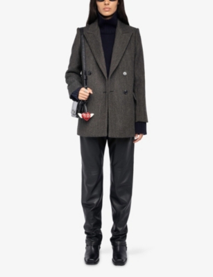 Zadig & Voltaire Womens Dark Chocolate Miew Double-breasted Wool Blend Coat In Brown