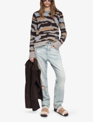 Zadig & Voltaire Malty Merino Wool Crewneck Sweater In Brown