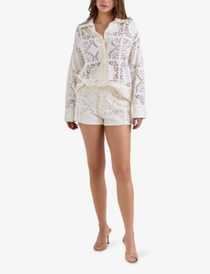 House Of Cb Womens White Eman Broderie Anglaise Cotton Shorts In White