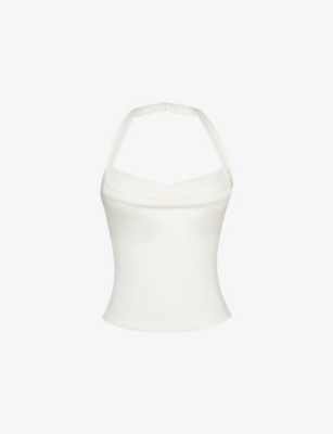 House Of Cb Of Cb Womens The Peekaboo Halterneck Stretch-woven Top Ivory In White